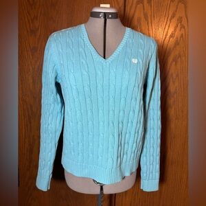 Women's Chaps Teal/Blue Cable Knit Sweater.